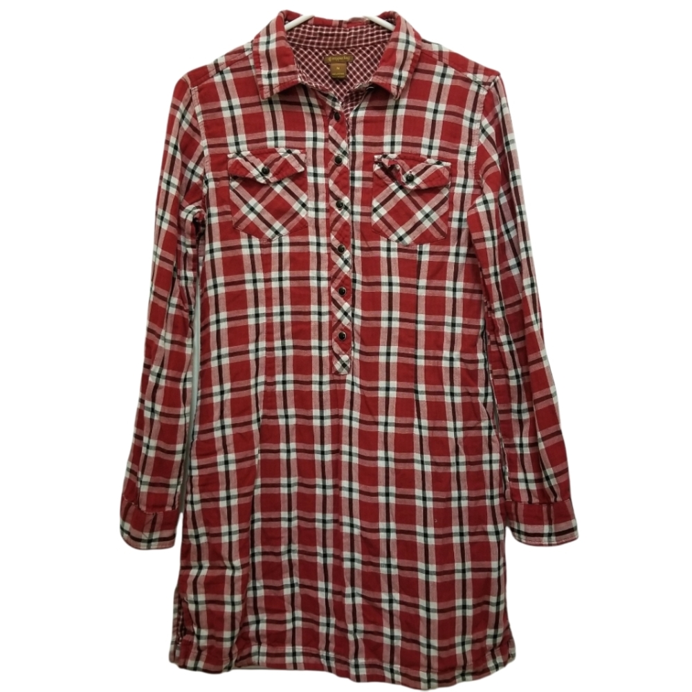 Copper Key Red Plaid Long Sleeve Dress